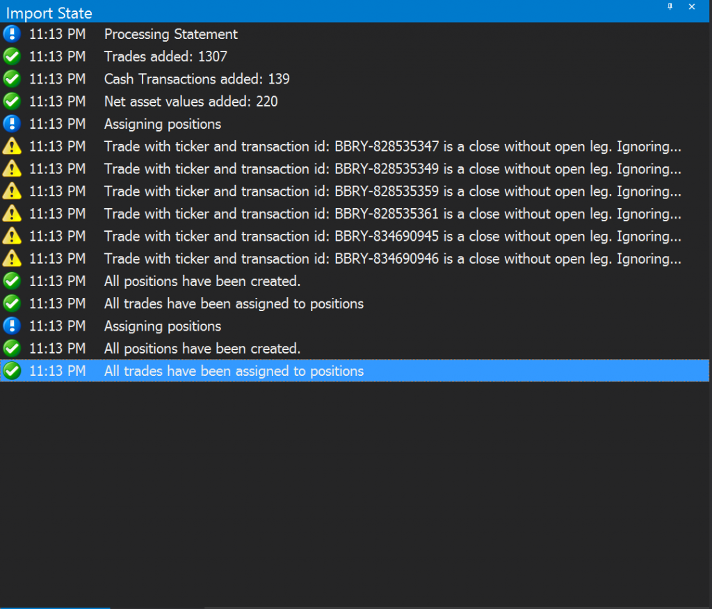 Interactive Brokers import log