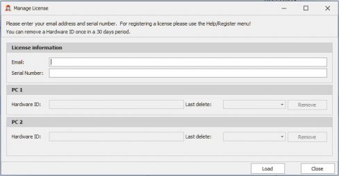 License editor window in TradingDiary Pro