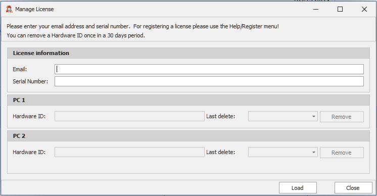 License editor window in TradingDiary Pro