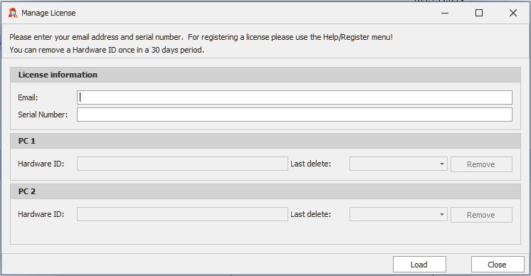 License editor window in TradingDiary Pro